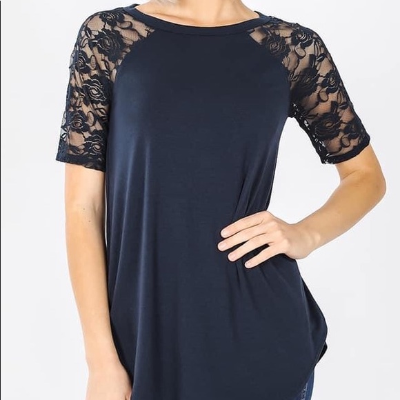 Navy Lace Top - Picture 1 of 1